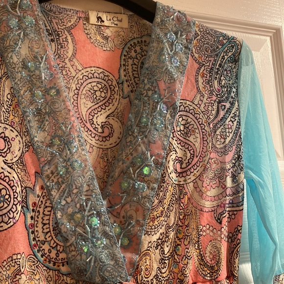 Le Chat Flowy Top with Sequins on front lapel - Picture 4 of 13